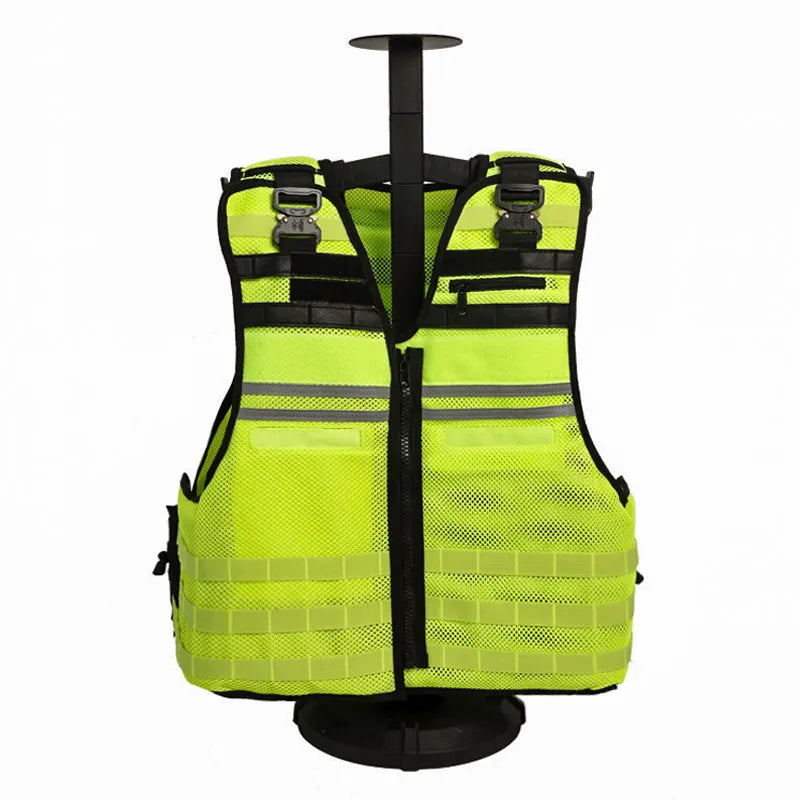 Gilet Tactique Jaune Fluo a Detachement Rapide – Multifonction Anti-Coupure Protection Dorsale pour Agents de Securite, Patrouille Exterieure et Intervention (4 Saisons)