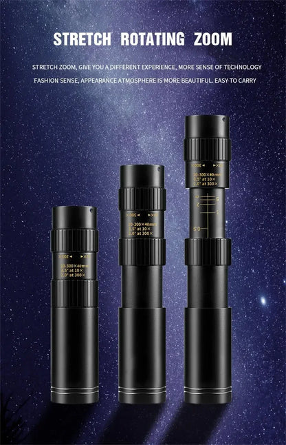 Monoculaire Haute Définition 10-300x40 avec Prismes BAK4 – Télescope Professionnel Portable Zoom Longue Portée 4K pour Camping, Observation et Aventures Extérieures - BLACKBEARD OUTDOOR INDUSTRIES