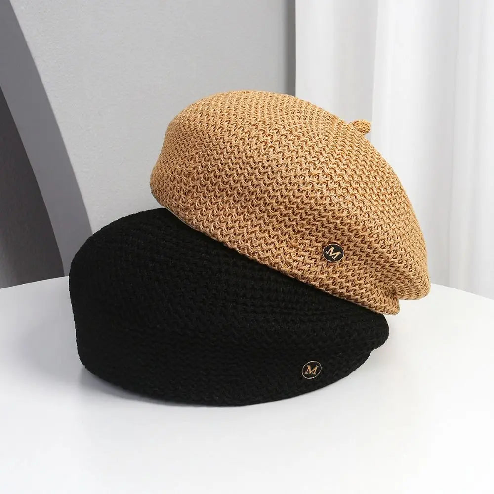 Béret élégant femme en polyester, noir blanc ou kaki
