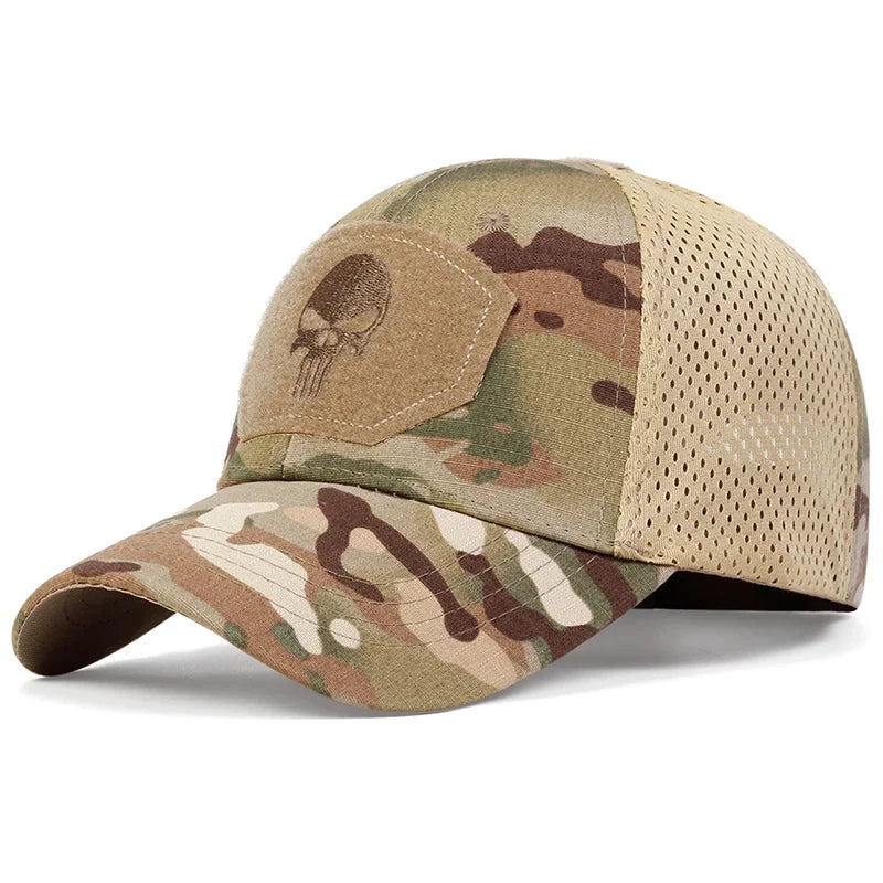 Casquette Baseball Skull Brodée – Camouflage & Uni Réglable Respirante Unisexe Outdoor