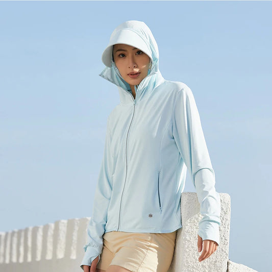 T-Shirt Anti-UV SPF 50+ Femme Manches Longues – Capuche Détachable, Séchage Rapide