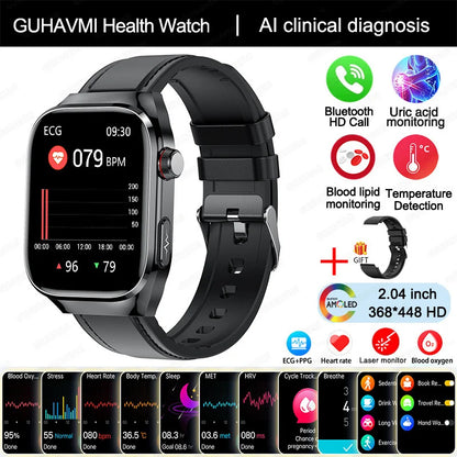 Montre Connectée Homme 2025 – Suivi Santé Avancé ECG+PPG – Surveillance Acide Urique & Lipides – Appels Bluetooth – Écran 2.04” AMOLED – Pour Android & iOS - BLACKBEARD OUTDOOR INDUSTRIES