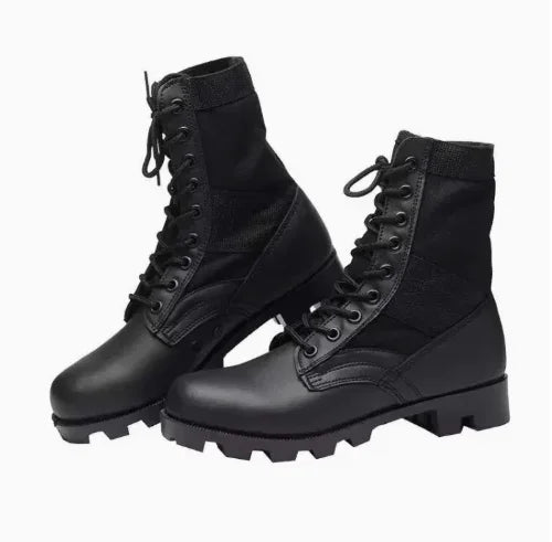 Rangers Militaires Jungle – Cuir, Semelle Caoutchouc | Forces Spéciales | Noir & Vert Armée | EU 35-47