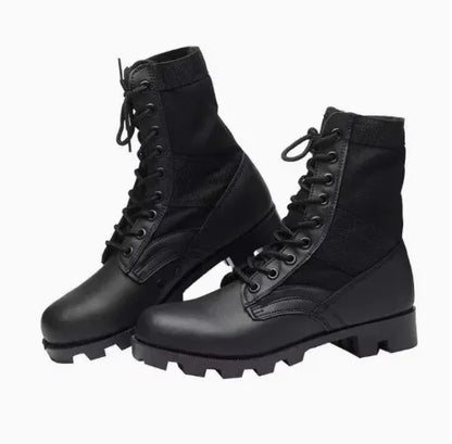 Rangers Militaires Jungle – Cuir, Semelle Caoutchouc | Forces Spéciales | Noir & Vert Armée | EU 35-47