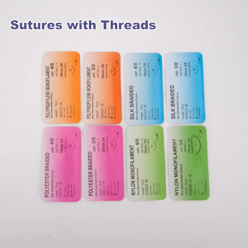 Kit Complet d'Entraînement à la Suture Médicale – Pad Silicone 3 Couches, 14 Plaies, 5 Outils Inox & Fils