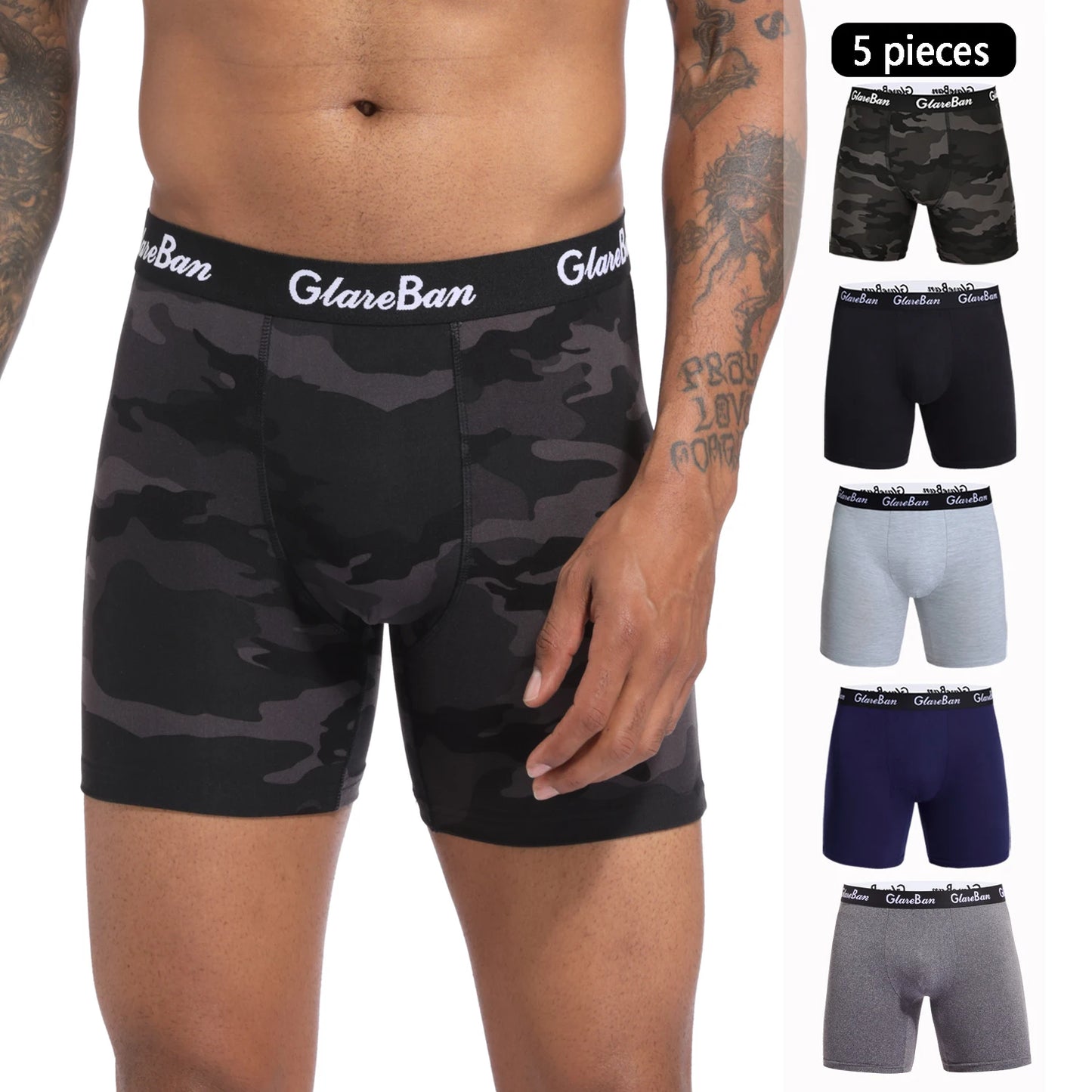 Lot de 5 Boxers Noirs Homme – Confort Mi-Long, Respirant & Moderne - BLACKBEARD OUTDOOR INDUSTRIES