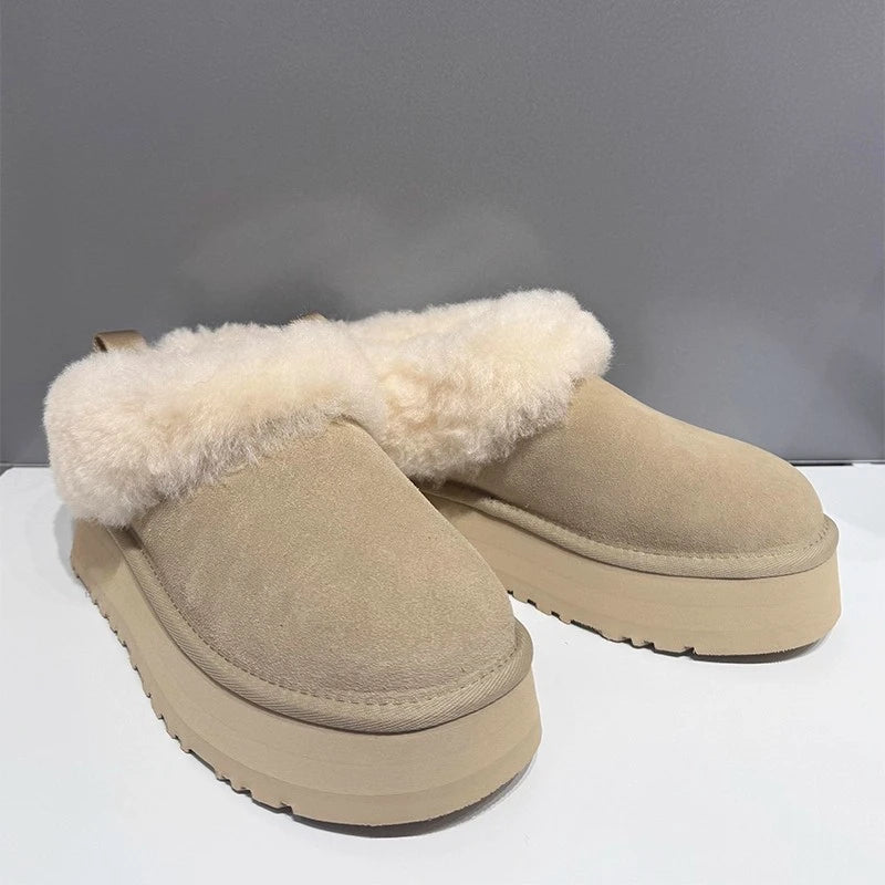 Bottines de Neige Femme Fourrure & Laine – Semelle Épaisse, Talon Carré, Slip-On Hiver