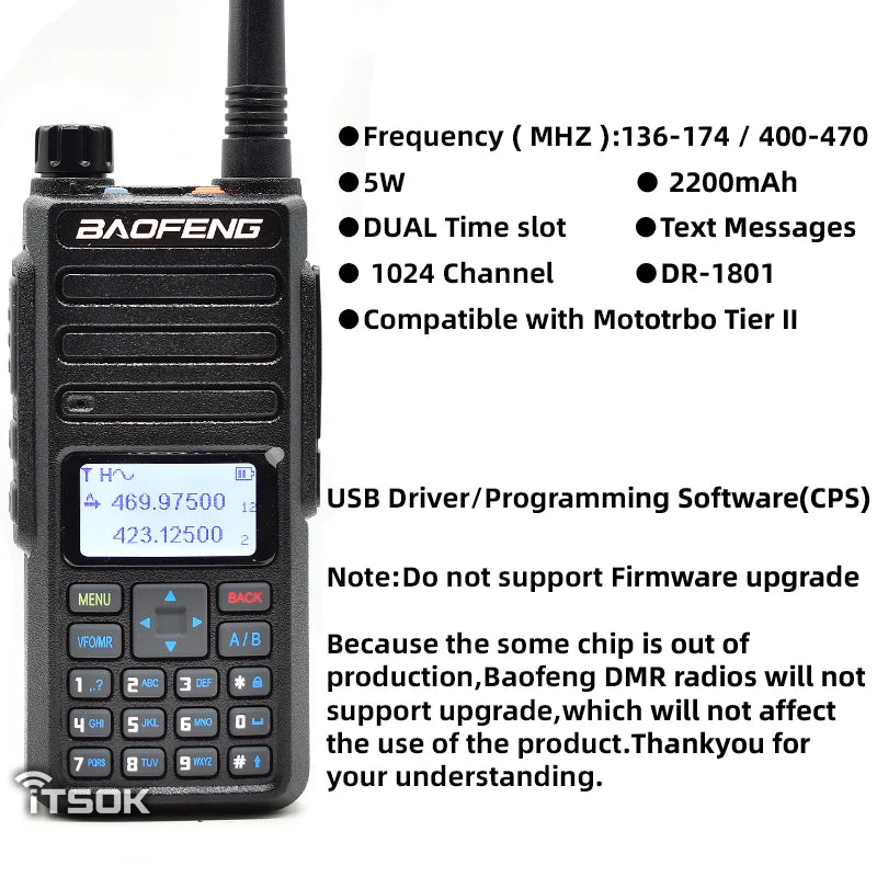 Talkie-Walkie Baofeng DR-1801UV - DMR Longue Portée Dual Band - BLACKBEARD OUTDOOR INDUSTRIES