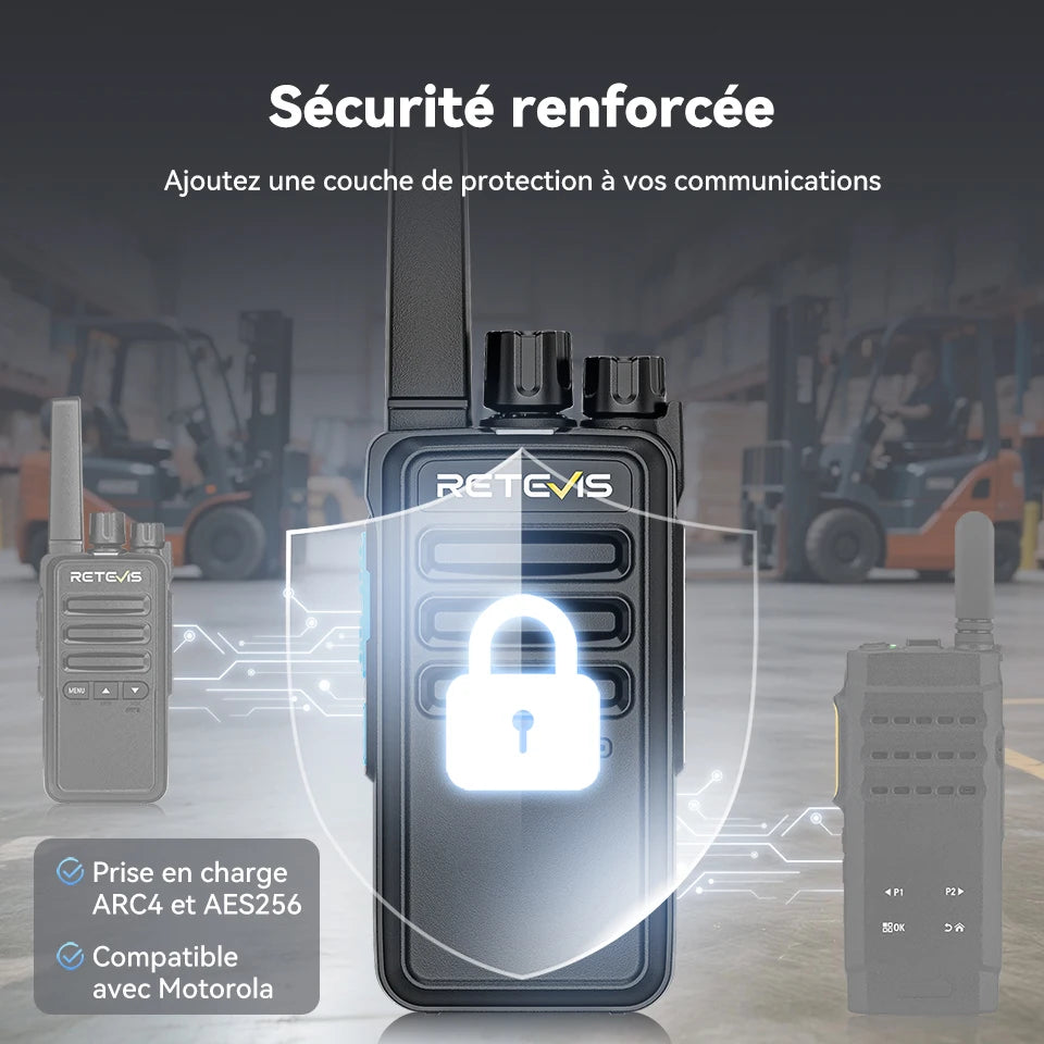 Talkie-Walkie Numérique Retevis RT668D – PMR446 Sans Licence, DMR Dual Mode, 256 Canaux, Portée 3 km – Hôtel, Sécurité, Entrepôt