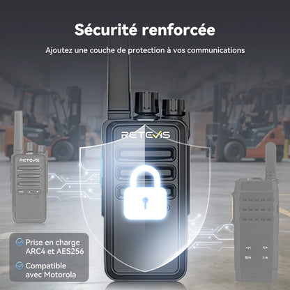 Talkie-Walkie Numérique Retevis RT668D – PMR446 Sans Licence, DMR Dual Mode, 256 Canaux, Portée 3 km – Hôtel, Sécurité, Entrepôt