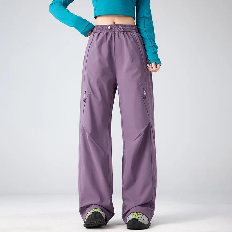 Pantalon cargo de randonnée femme déperlant et respirant, taille élastique
