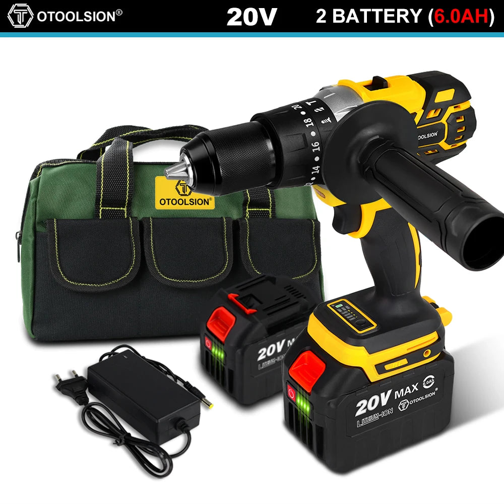 OToolsion 20V 13MM Perceuse sans fil à moteur Brushless – Visseuse à impact pour béton BLACKBEARD OUTDOOR INDUSTRIES