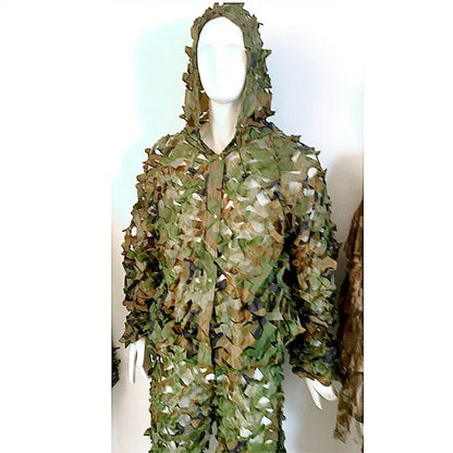 Combinaison Ghillie 3D Feuilles – Veste + Pantalon, Polyester Mesh, Chasse Airsoft Woodland