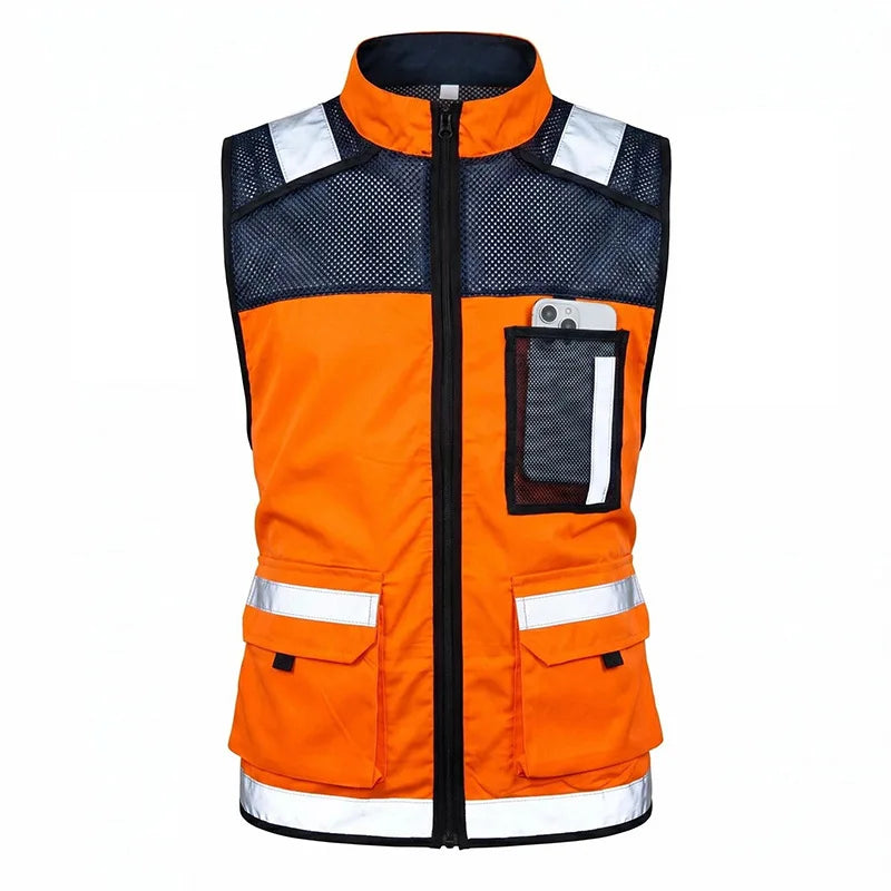 Gilet de sécurité orange réfléchissant multipoches pour homme
