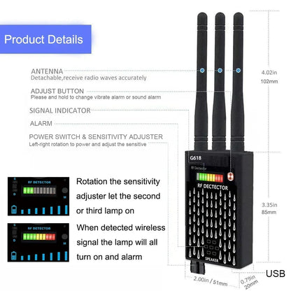 Détecteur RF Anti-Espion Polyvalent – Caméra Espion, GPS, Micro, Drone, Signal GSM 2G/3G/4G/5G Ma boutique