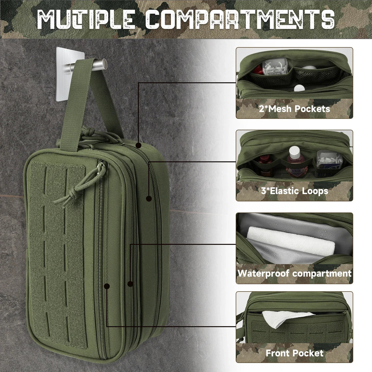 Pochette Tactique MOLLE – Trousse de Toilette EDC Multifonction pour Homme