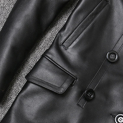 Veste homme en cuir véritable à double boutonnage
