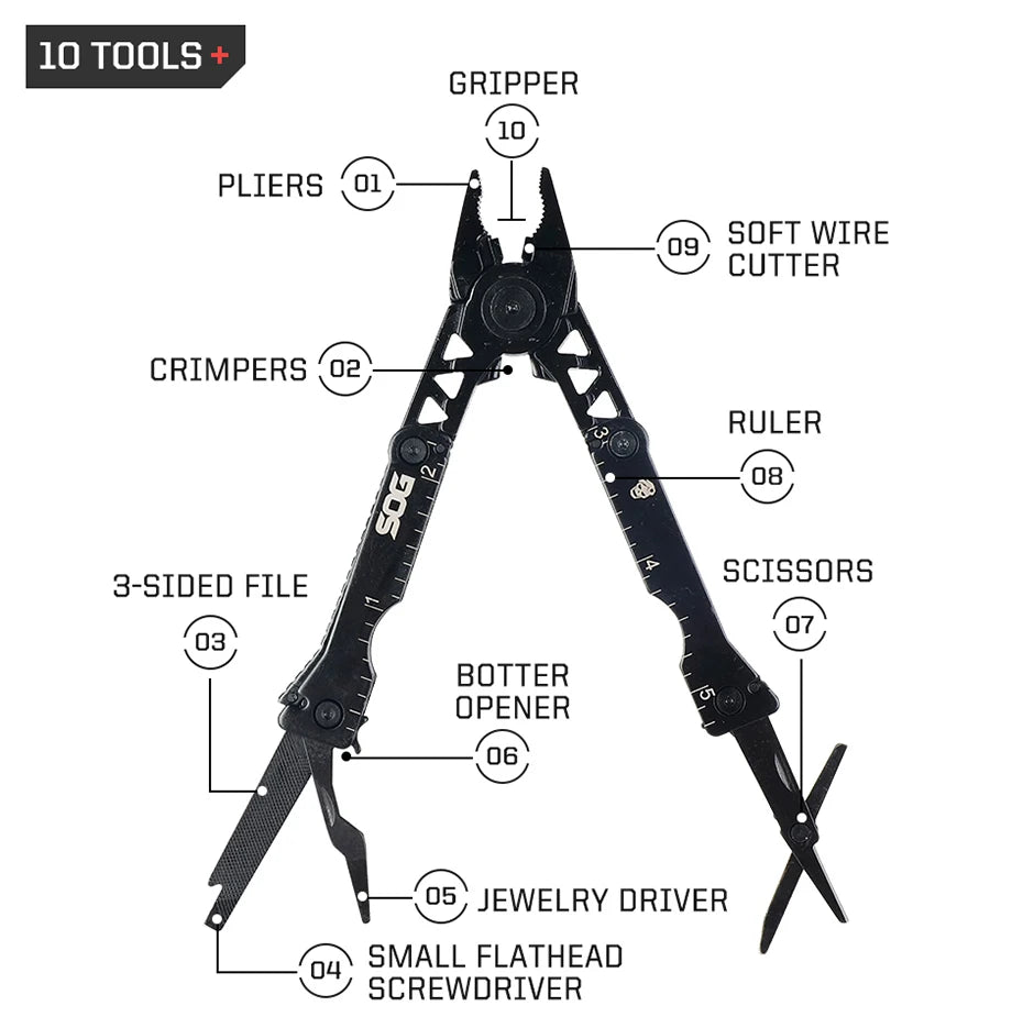 SOG Sync I Traveler EDC Multi-tool with 10 Survival Tools, Tactical & Outdoor Camping Supplies, Portable Travel & Hiking Kit Set BLACKBEARD OUTDOOR INDUSTRIES