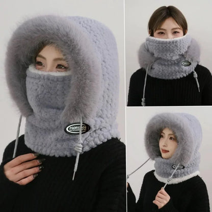 Bonnet Femme Thermique avec Écharpe Intégrée - Protection Oreilles et Cou Hiver