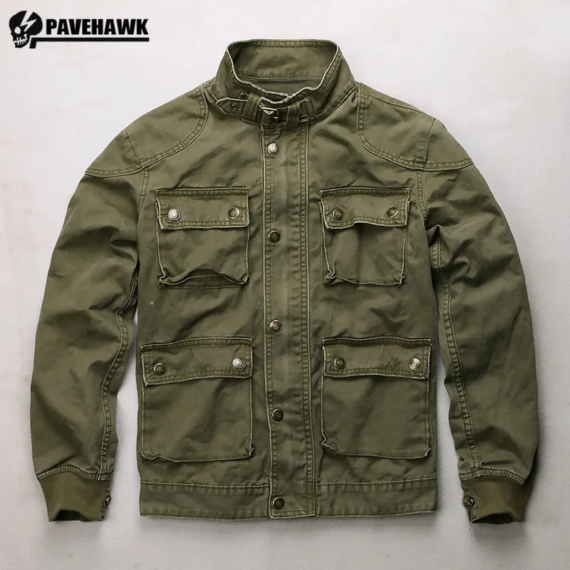 Casual Camouflage Cargo Jacket Mens Cotton Multi Pocket Tactical Coats Stand Collar Fashion Vintage Autumn Bomber Outwear BLACKBEARD OUTDOOR INDUSTRIES
