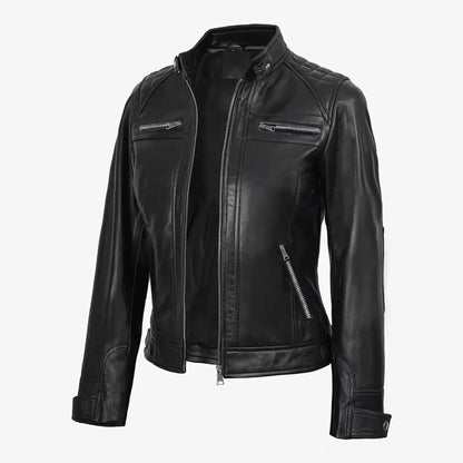 Veste en Cuir PU Femme Style Moto – Col Officier, Slim Fit, Sà XXL