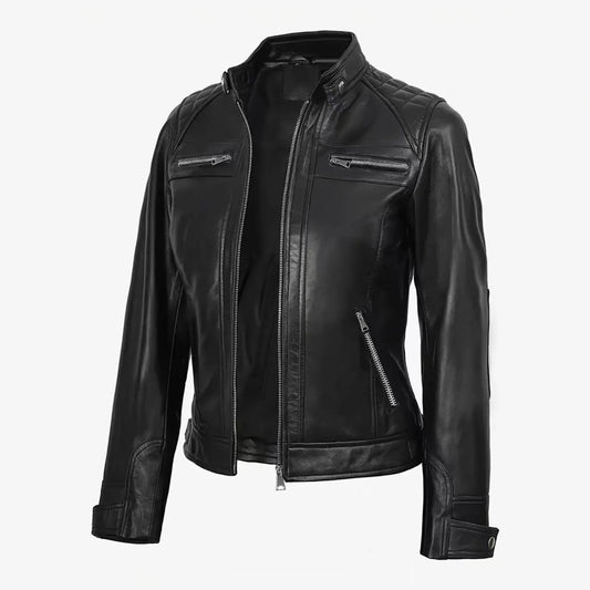 Veste en Cuir PU Femme Style Moto – Col Officier, Slim Fit, Sà XXL