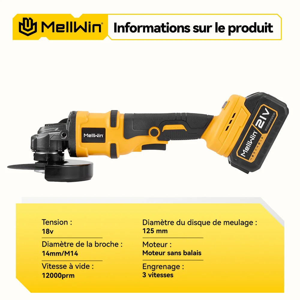 Meuleuse Angulaire Sans Fil MELLWIN 125mm M14 BLACKBEARD OUTDOOR INDUSTRIES