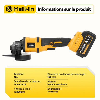 Meuleuse Angulaire Sans Fil MELLWIN 125mm M14 BLACKBEARD OUTDOOR INDUSTRIES