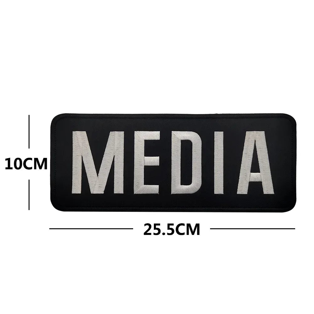Patch Brodé MEDIA Grande Taille – Gilet Tactique Hook & Loop Insigne Presse