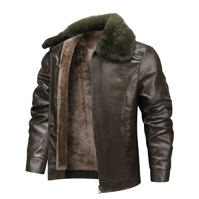 Veste Cuir Homme Hiver — Col Montant, Doublure Polaire Épaisse, Imperméable & Coupe-Vent | M à 4XL - BLACKBEARD OUTDOOR INDUSTRIES