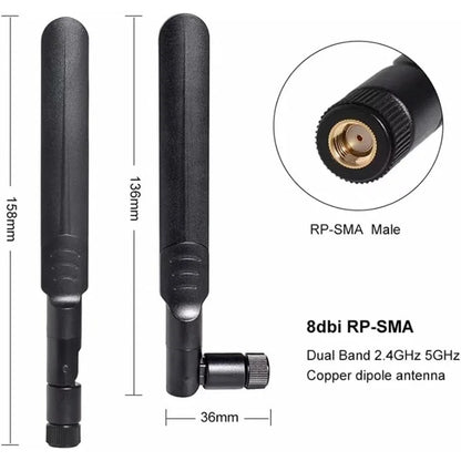 Antenne WiFi 2 x 8dBi Dual Band 2.4GHz 5.8GHz avec 2 x 15CM Câble Pigtail I-P-E-X-1 à RP-SMA Femelle pour Routeur Sans Fil - BLACKBEARD OUTDOOR INDUSTRIES