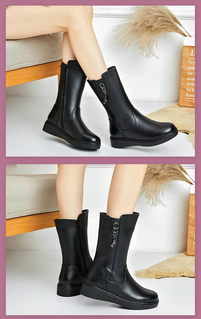 Bottes Neige Femme en Cuir – Fourrées Laine Épaisse | Confort & Chaleur | Tailles 35 à 43 - BLACKBEARD OUTDOOR INDUSTRIES