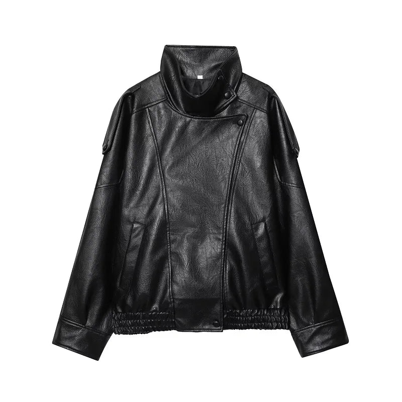 Perfecto Simili-Cuir Femme Oversize – Col Reversé, Fermeture Zip, Style Biker Streetwear Automne/Hiver - BLACKBEARD OUTDOOR INDUSTRIES