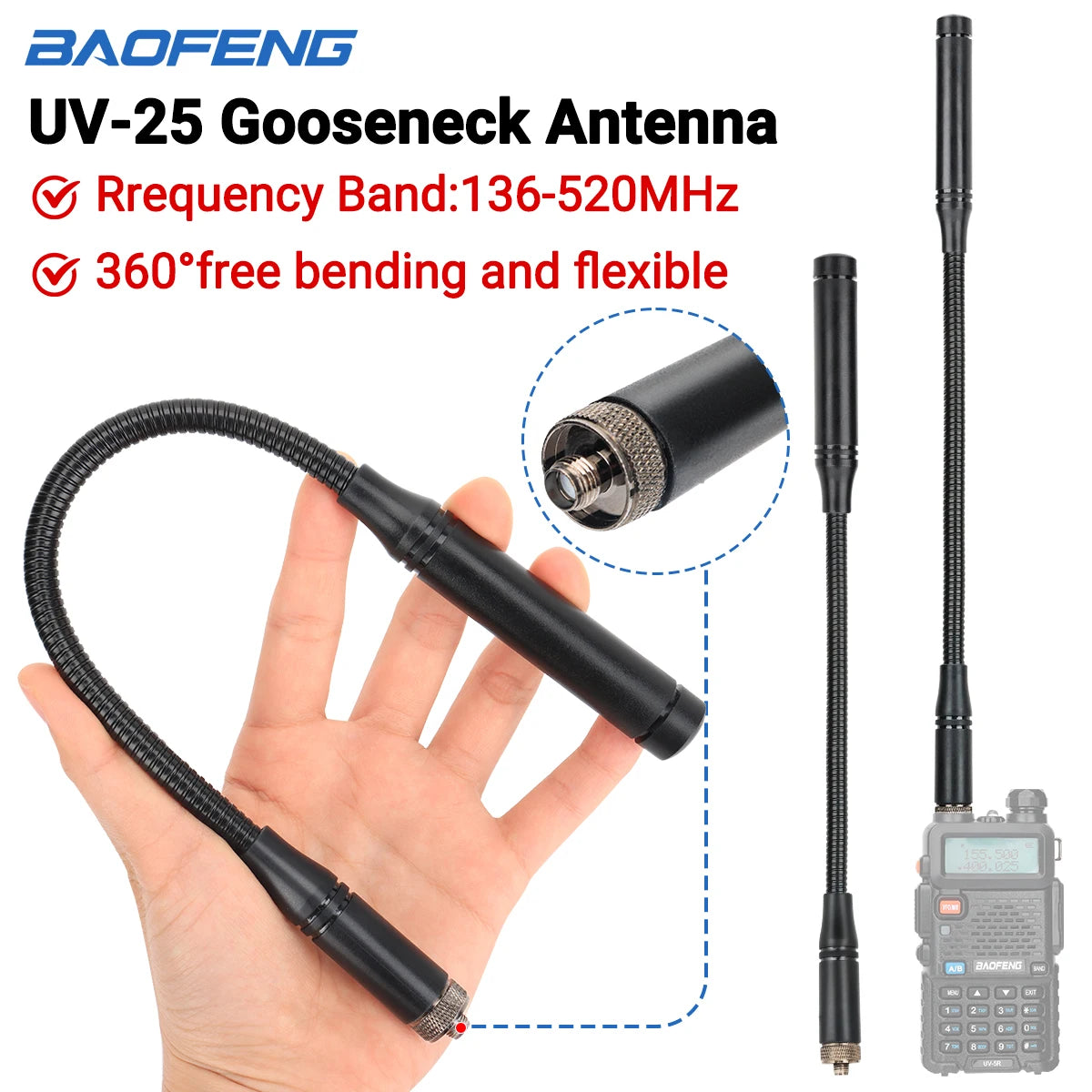 Antenne Gooseneck Tactique Baofeng UV-25 SMA-Femelle VHF/UHF – 5 dBi