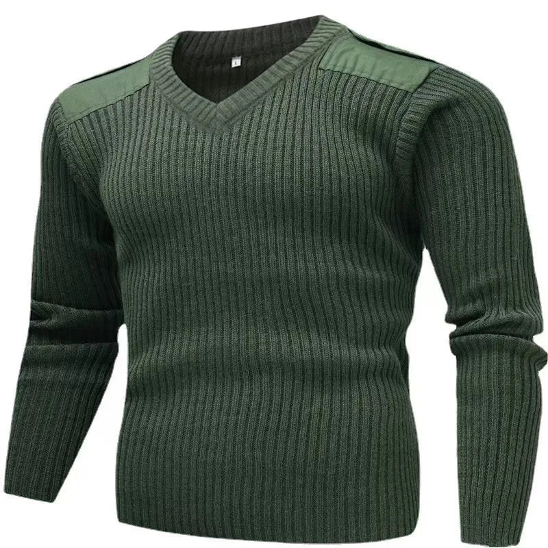 Pull Tactique en Laine pour Homme – Pull Tricoté à Manches Longues, Patchwork Rétro Vert, Col Rond (O-neck), Pull d’Hiver Vintage BLACKBEARD OUTDOOR INDUSTRIES