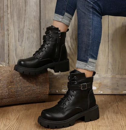 Bottines Femme à Talon Épais – Bottes Combat à Lacets & Fermeture Éclair – Style Punk Rock avec Boucle Ceinture – Pointure Jusqu’au 43 - BLACKBEARD OUTDOOR INDUSTRIES