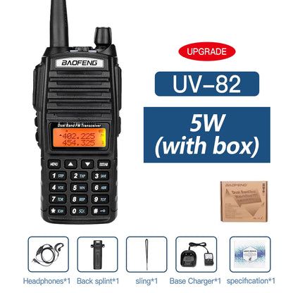 Talkie-Walkie Baofeng UV-82 Double PTT 5W/8W – Radio Amateur VHF/UHF, Portée 10 km