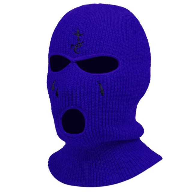 Cagoule à motifs brodés, masque chaud 3 trous pour l’hiver