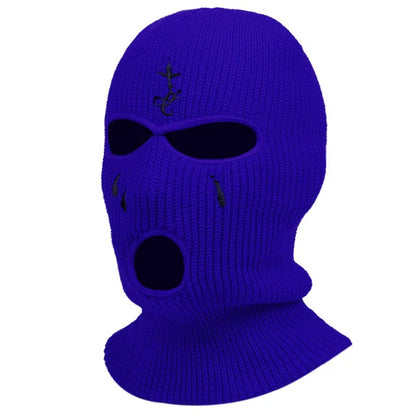 Cagoule à motifs brodés, masque chaud 3 trous pour l’hiver