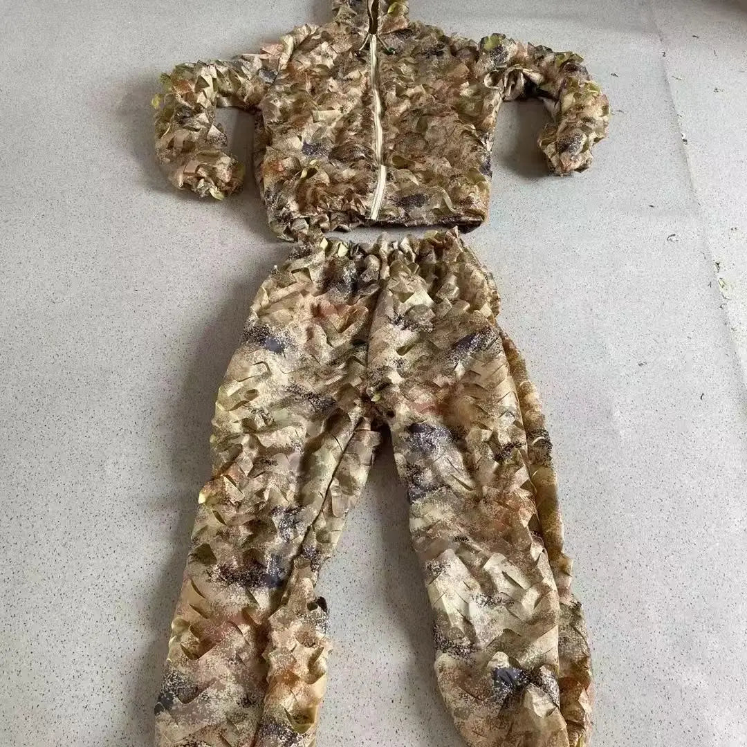 Combinaison Ghillie 3D Feuilles – Veste + Pantalon, Polyester Mesh, Chasse Airsoft Woodland