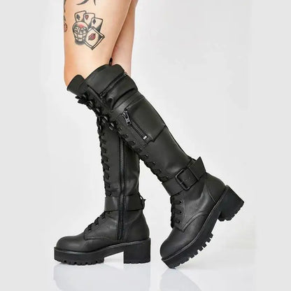 Bottes mi-mollet femme à talon carré et plateforme