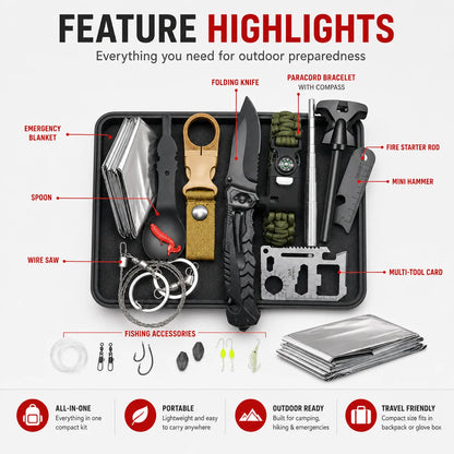 Kit de survie outdoor complet avec boîte de rangement