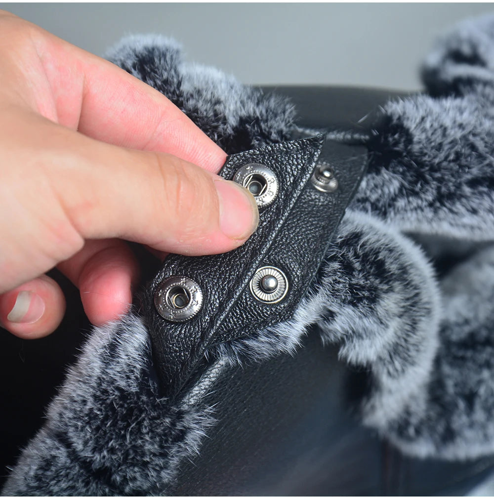 Chapka Bombardier Mixte en Véritable Fourrure de Lapin Rex et Cuir de Mouton – Modèle Ushanka Hiver - BLACKBEARD OUTDOOR INDUSTRIES