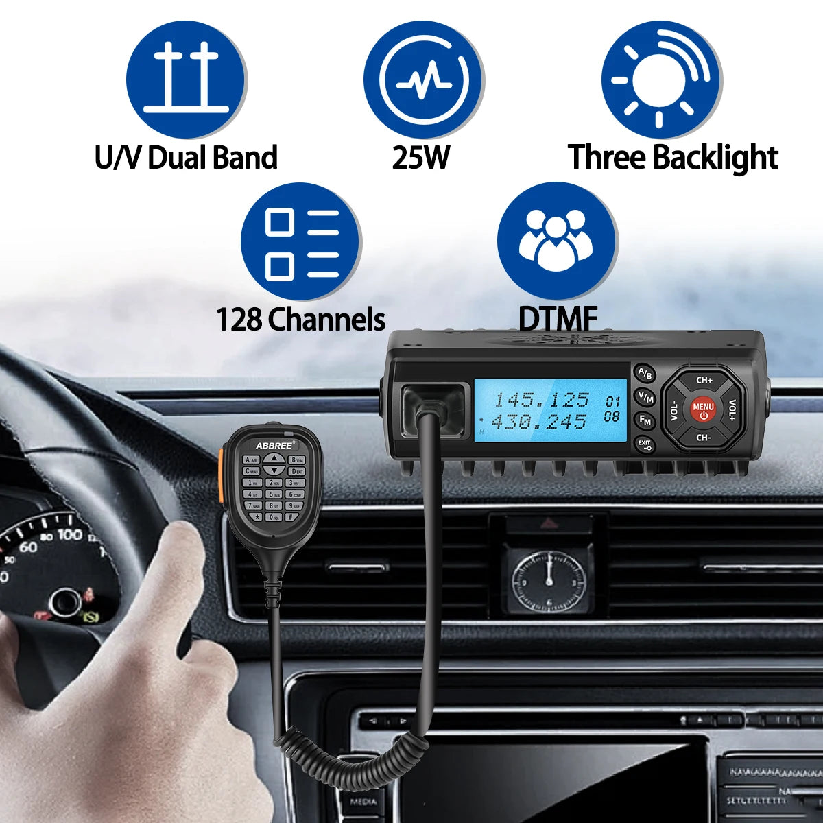 ABBREE AR-318 / AR-218 – Radio Mobile Portable VHF/UHF Double Bande 25W 128 Canaux - BLACKBEARD OUTDOOR INDUSTRIES