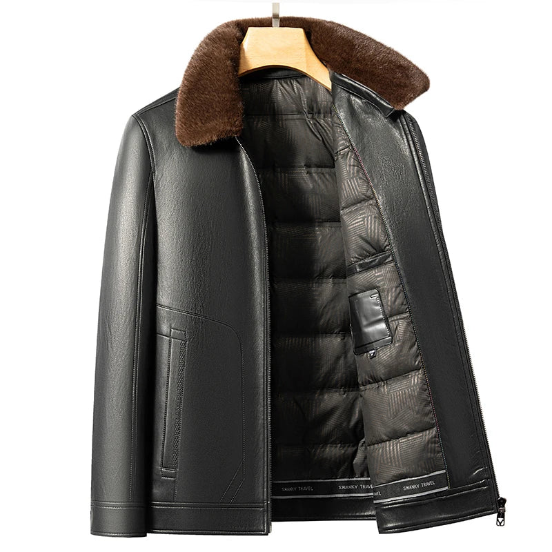 Doudoune Homme Cuir Véritable — Col Fourrure Vison, 90% Duvet Canard Blanc | M à 4XL - BLACKBEARD OUTDOOR INDUSTRIES
