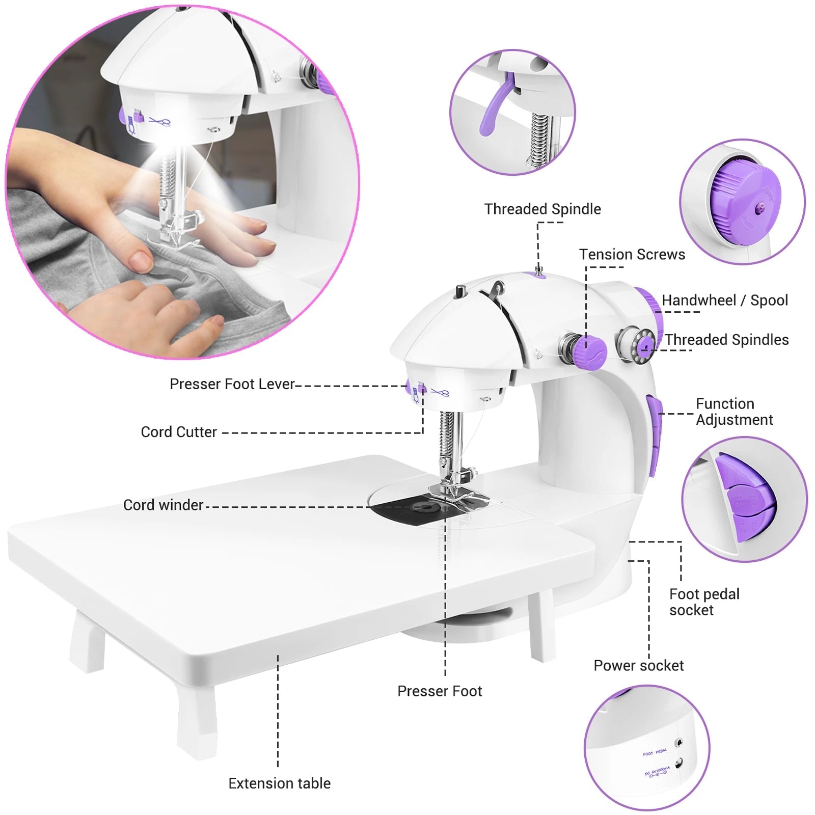 Mini Machine à Coudre avec Table d'Extension pour Débutants - Outil de Couture à Double Vitesse, Pédale et Cadeau pour Enfants BLACKBEARD OUTDOOR INDUSTRIES