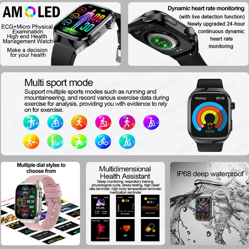 Montre Connectée Homme 2025 – Suivi Santé Avancé ECG+PPG – Surveillance Acide Urique & Lipides – Appels Bluetooth – Écran 2.04” AMOLED – Pour Android & iOS - BLACKBEARD OUTDOOR INDUSTRIES
