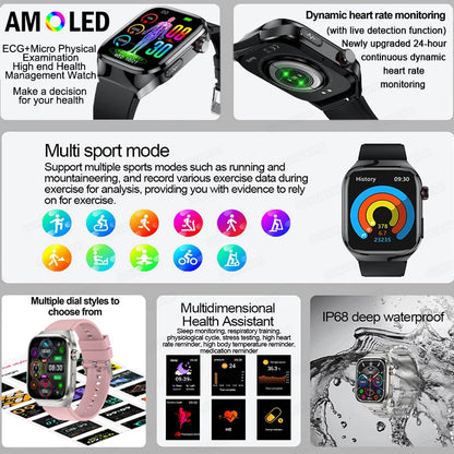 Montre Connectée Homme 2025 – Suivi Santé Avancé ECG+PPG – Surveillance Acide Urique & Lipides – Appels Bluetooth – Écran 2.04” AMOLED – Pour Android & iOS - BLACKBEARD OUTDOOR INDUSTRIES