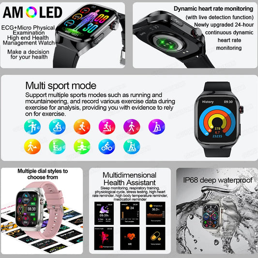 Montre Connectée Homme 2025 – Suivi Santé Avancé ECG+PPG – Surveillance Acide Urique & Lipides – Appels Bluetooth – Écran 2.04” AMOLED – Pour Android & iOS - BLACKBEARD OUTDOOR INDUSTRIES