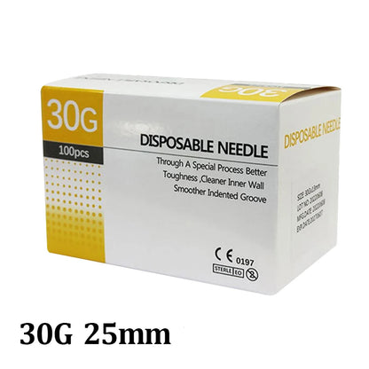 Aiguilles Ultra-fines Indolores 100 pcs – 25G à 34G, 1,5 à 25 mm – Seringue Transparente Embout Capuchon – Beauté & Médical